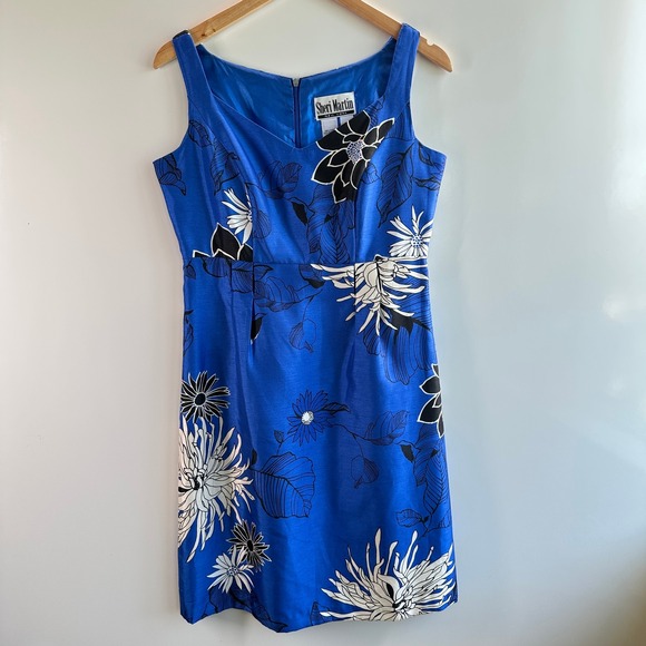 Sheri Martin‎ Dress Blue Floral  Cocktail Whimsical  Size 6 Retro Vintage Y2K - Picture 8 of 13